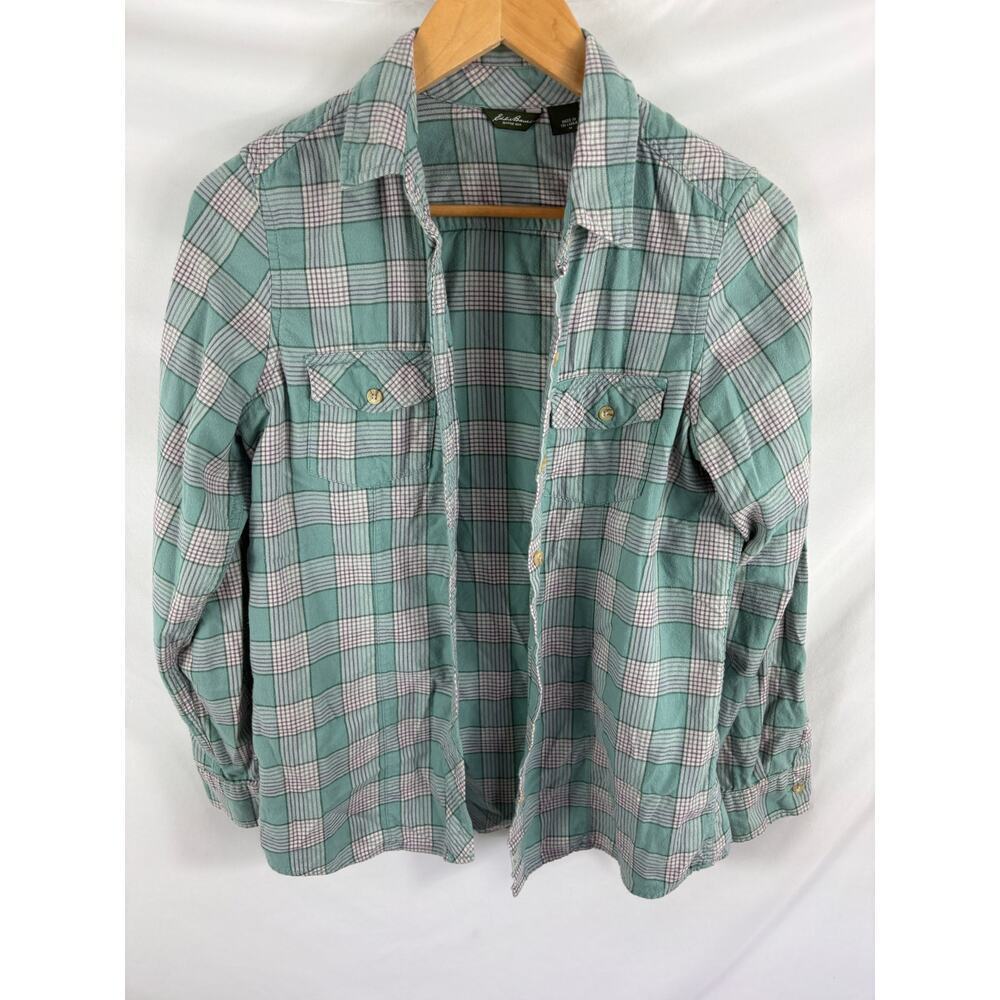 Eddie Bauer Green Plaid Flannel Shirt Size Medium